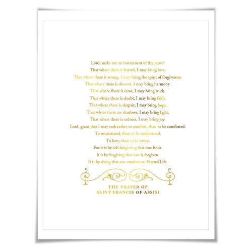 St. Francis of Assisi Prayer Gold Foil Art Print. 7 Foil Colours. 3 Sizes. Catholic Wall Art. Christian Poster. Religious Art