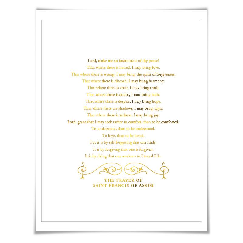St. Francis of Assisi Prayer Gold Foil Art Print. 7 Foil Colours. 3 Sizes. Catholic Wall Art. Christian Poster. Religious Art