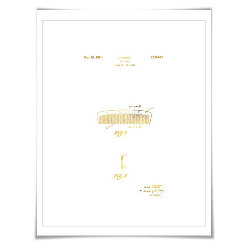 Hair Comb Gold Foil Patent Illustration. 7 Foil Colours. Beauty Salon Art Print. Hairdresser Poster.