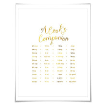Cooking Measurements Conversions Gold Foil Print. 7 Foil Colours. Cutlery. Cooking Kitchen Poster Chef Cook Gift