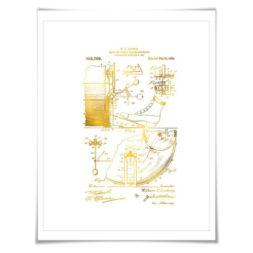 Drum Cymbal Gold Foil Patent Illustration. 7 Foil Colours. Music Poster. Drummer Musician