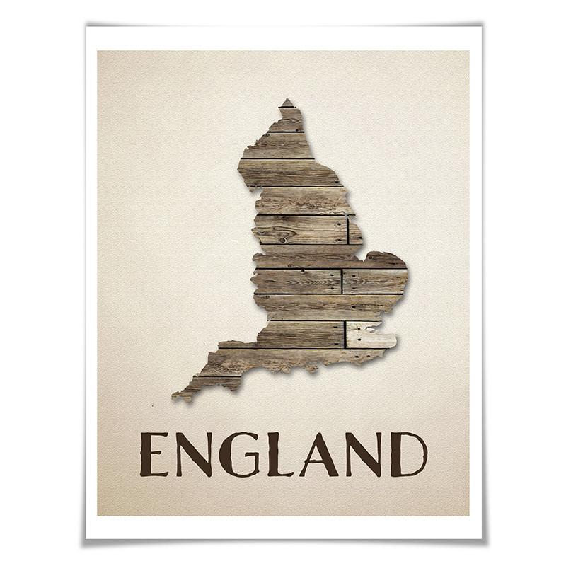 England Map Art Print. 5 Sizes. Travel Poster. Country Map. United Kingdom Map. Rustic Art Home Decor.