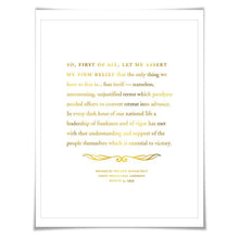 FDR Inauguration Speech Gold Foil Print. 7 Foil Colours. Graduation Gift. American History Franklin Roosevelt Fear Itself