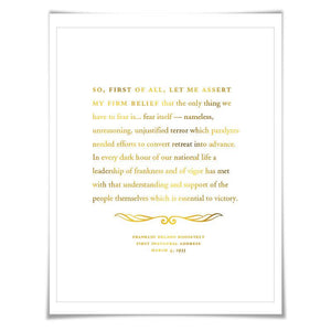 FDR Inauguration Speech Gold Foil Print. 7 Foil Colours. Graduation Gift. American History Franklin Roosevelt Fear Itself