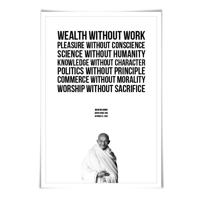 Seven Social Sins Mahatma Gandhi Art Print. 5 Sizes. Graduation Gift Seven Deadly Sins Ethics Philosophy