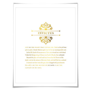 Invictus Gold Foil Print. 7 Foil Colours. Graduation Gift. Inspirational Motivational Poster. Master of my Fate