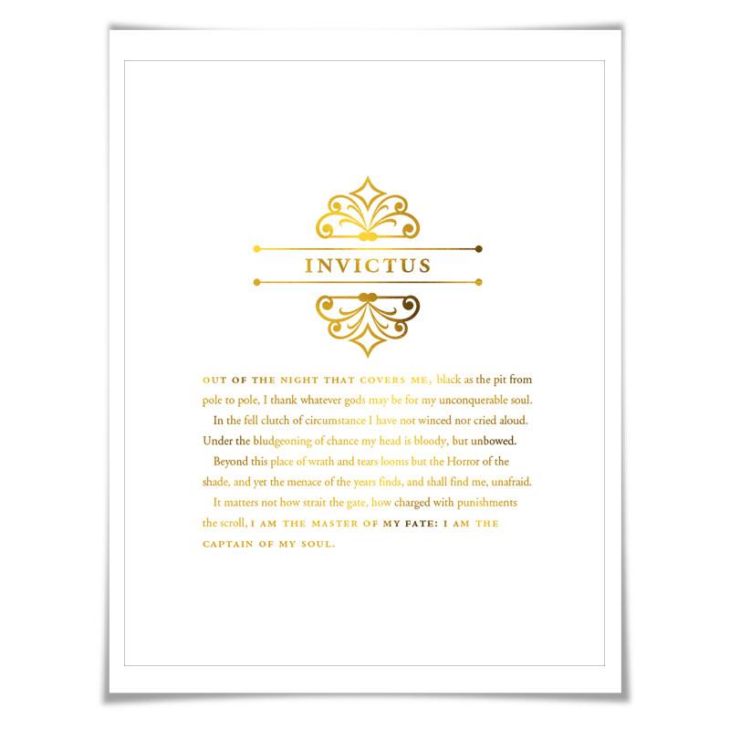 Invictus Gold Foil Print. 7 Foil Colours. Graduation Gift. Inspirational Motivational Poster. Master of my Fate