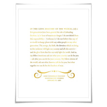 John Fitzgerald Kennedy Gold Foil Art Print. 7 Foil Colours. Graduation Gift. American History JFK Inauguration Speech