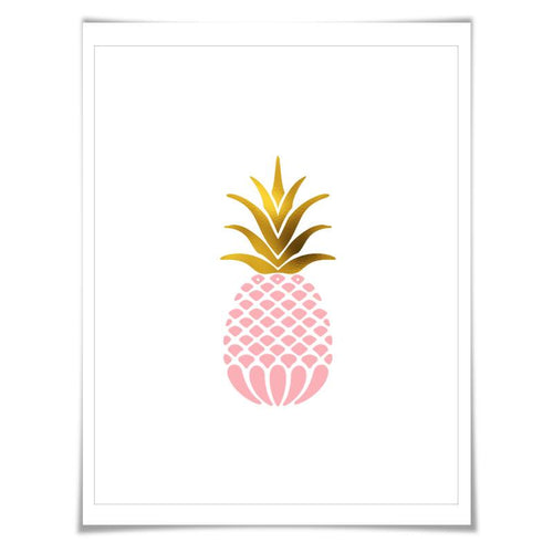Gold Foil Pink Pineapple Art Print. Food Poster Kitchen Art Print, Tropical Fruit Poster