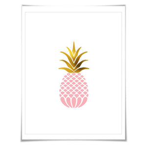 Gold Foil Pink Pineapple Art Print. Food Poster Kitchen Art Print, Tropical Fruit Poster