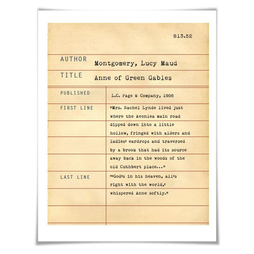Anne of Green Gables Lucy Maud Montgomery Literary Art Print. 5 Sizes. Library Card. Book Lovers Gift