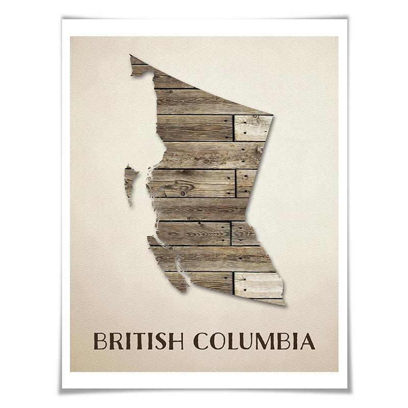 British Colombia Map Art Print. 5 Sizes. Travel Poster. Custom Province. Canada Map. Rustic Art Home Decor.
