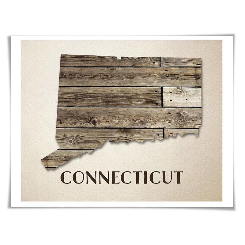 Connecticut Map Art Print. 5 Sizes. Travel Poster. Custom State. USA Map. Rustic Art Home Decor.