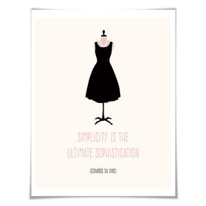 Simplicity is the Ultimate Sophistication. 5 Sizes. Leonardo da Vinci Quote. Fashion Art Print. Little Black Dress.