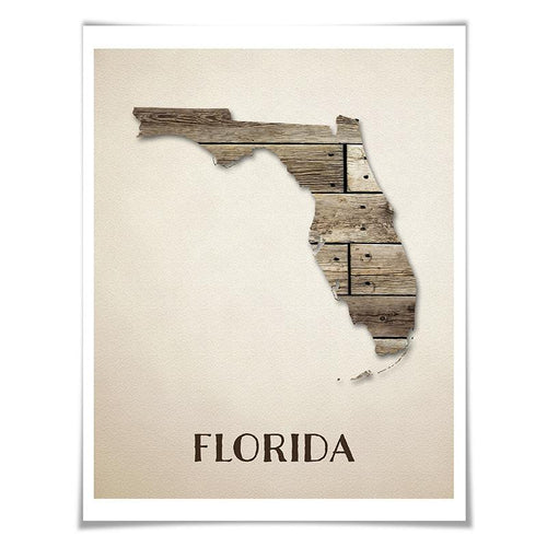 Florida Map Art Print. 5 Sizes. Travel Poster. Custom State. USA Map. Rustic Art Home Decor.