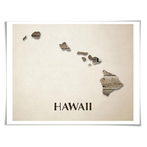 Hawaii Map Art Print. 5 Sizes. Travel Poster. Custom State. USA Map. Rustic Art Home Decor.