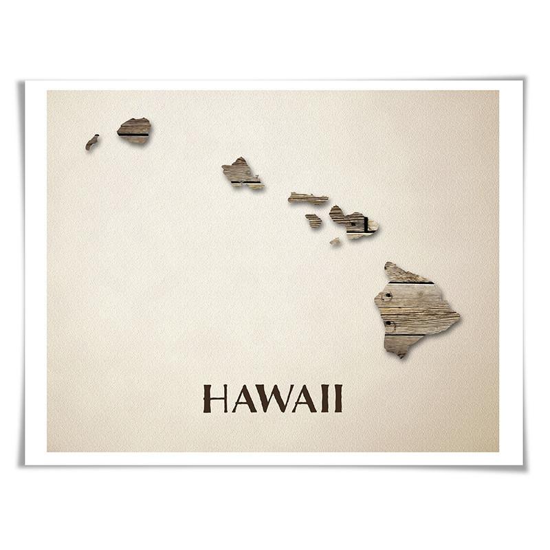 Hawaii Map Art Print. 5 Sizes. Travel Poster. Custom State. USA Map. Rustic Art Home Decor.