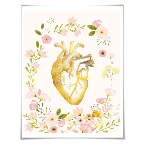 Human Heart Gold Foil Art Print. 3 Sizes. Anatomy Wall Art. Doctor Medical Science Poster Pink Floral Room Decor