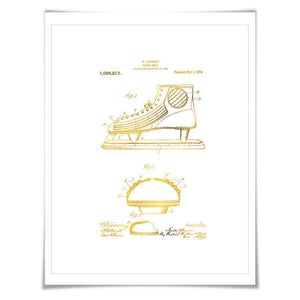 Hockey Skate Gold Foil Patent Illustration. 7 Foil Colours. Sports Poster. Vintage Art Print
