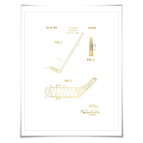 Hockey Stick Gold Foil Patent Illustration. 7 Foil Colours. Sports Poster. Vintage Art Print