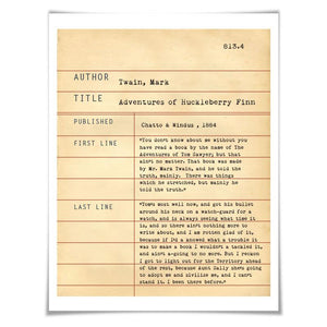 Huckleberry Finn Mark Twain. Literary Art Print. 5 Sizes. Library Card. Book Lovers Gift. Literature