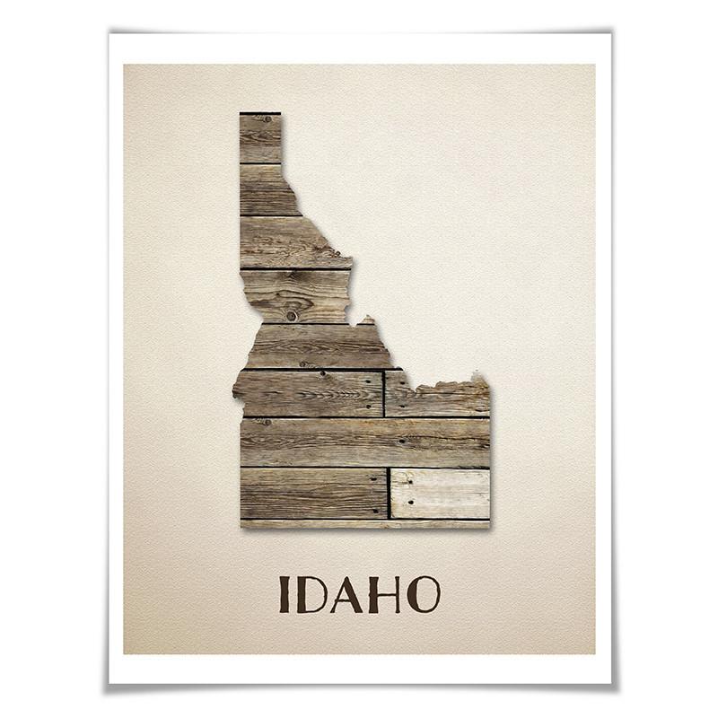 Idaho Map Art Print. 5 Sizes. Travel Poster. Custom State. USA Map. Rustic Art Home Decor.