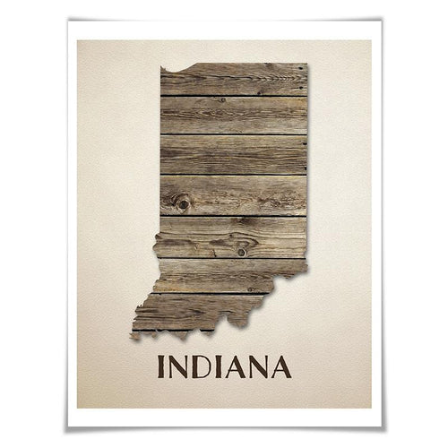 Indiana Map Art Print. 5 Sizes. Travel Poster. Custom State. USA Map. Rustic Art Home Decor.