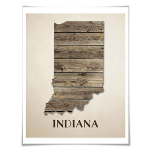 Indiana Map Art Print. 5 Sizes. Travel Poster. Custom State. USA Map. Rustic Art Home Decor.