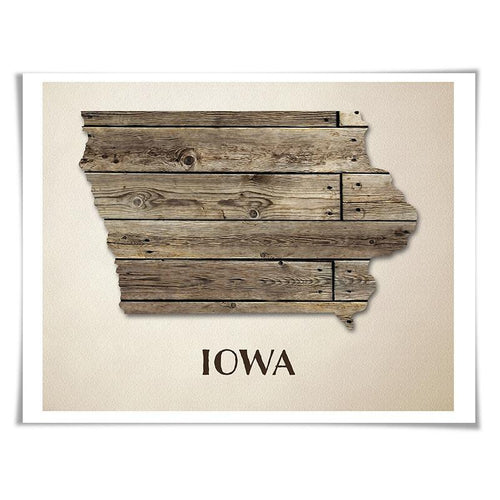 Iowa Map Art Print. 5 Sizes. Travel Poster. Custom State. USA Map. Rustic Art Home Decor.