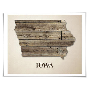 Iowa Map Art Print. 5 Sizes. Travel Poster. Custom State. USA Map. Rustic Art Home Decor.