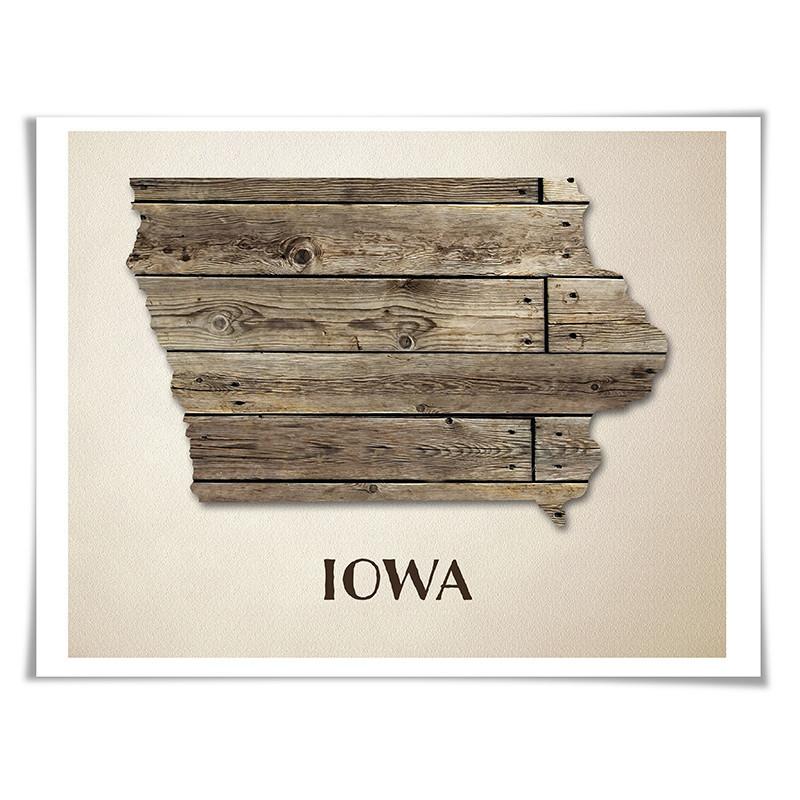 Iowa Map Art Print. 5 Sizes. Travel Poster. Custom State. USA Map. Rustic Art Home Decor.
