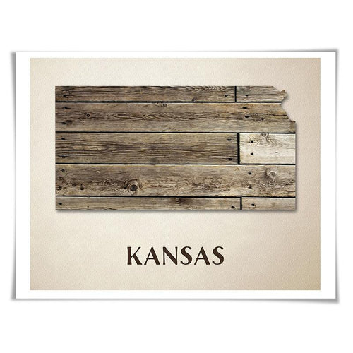 Kansas Map Art Print. 5 Sizes. Travel Poster. Custom State. USA Map. Rustic Art Home Decor.