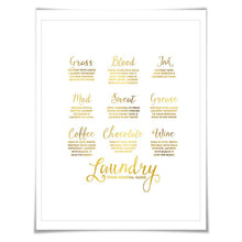 Laundry Stain Removal Guide Gold Foil Art Print. 7 Foil Colours. Laundry Room Poster. Laundry Procedures