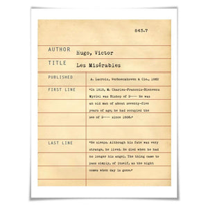 Les MisÌ©rables Victor Hugo. Literary Art Print. 5 Sizes. Library Card. Book Lovers Gift. Literature