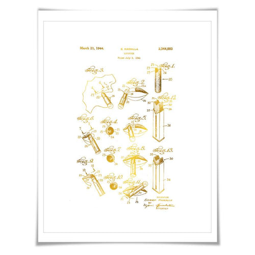 Lipstick Gold Foil Patent Illustration. 7 Foil Colours. Feminine Poster. Vintage Art Print