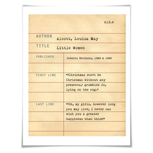 Little Women Louisa May Alcott. Literary Art Print. 5 Sizes. Library Card. Book Lovers Gift. Literature