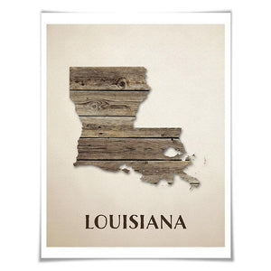 Louisiana Map Art Print. 5 Sizes. Travel Poster. Custom State. USA Map. Rustic Art Home Decor.
