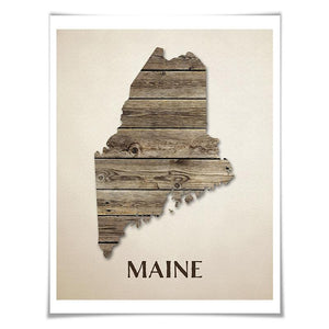 Maine Art Print. Map Art Print. 5 Sizes. Travel Poster. Custom State. USA Map. Rustic Art Home Decor.