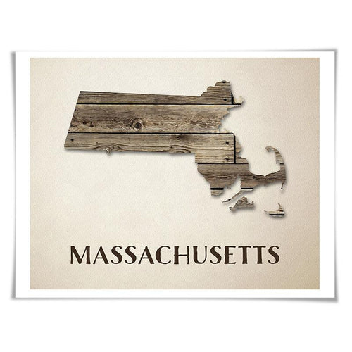Massachusetts Map Art Print. 5 Sizes. Travel Poster. Custom State. USA Map. Rustic Art Home Decor.