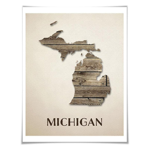 Michigan Map Art Print. 5 Sizes. Travel Poster. Custom State. USA Map. Rustic Art Home Decor.