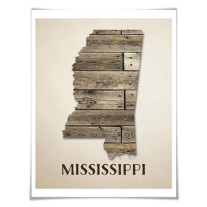 Mississippi Map Art Print. 5 Sizes. Travel Poster. Custom State. USA Map. Rustic Art Home Decor.