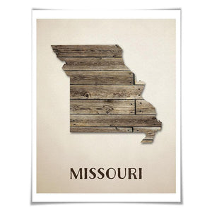 Missouri Map Art Print. 5 Sizes. Travel Poster. Custom State. USA Map. Rustic Art Home Decor.