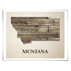 Montana Map Art Print. 5 Sizes. Travel Poster. Custom State. USA Map. Rustic Art Home Decor.