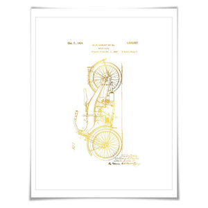Harley Motorcycle Vintage Patent Gold Foil Art Print. 7 Foil Colours. Motorbike Poster. Biking Art Print