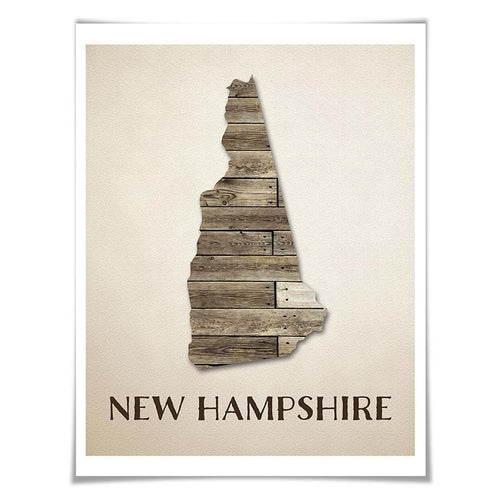 New Hampshire Map Art Print. 5 Sizes. Travel Poster. Custom State. USA Map. Rustic Art Home Decor.