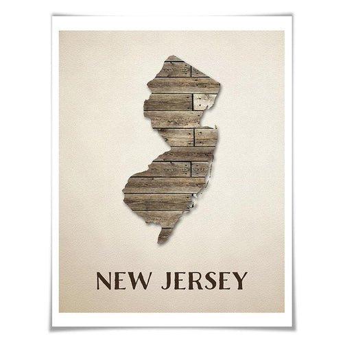 New Jersey Map Art Print. 5 Sizes. Travel Poster. Custom State. USA Map. Rustic Art Home Decor.