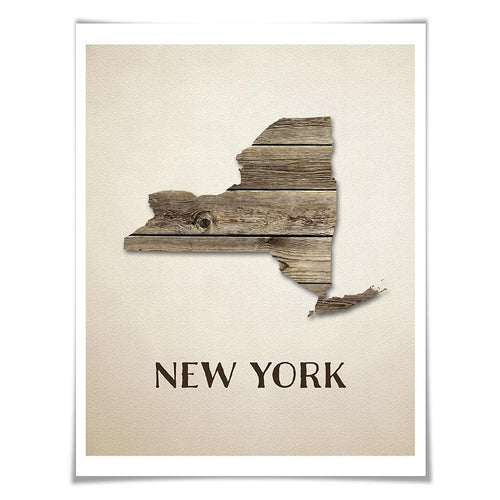 New York Map Art Print. 5 Sizes. Travel Poster. Custom State. USA Map. Rustic Art Home Decor.