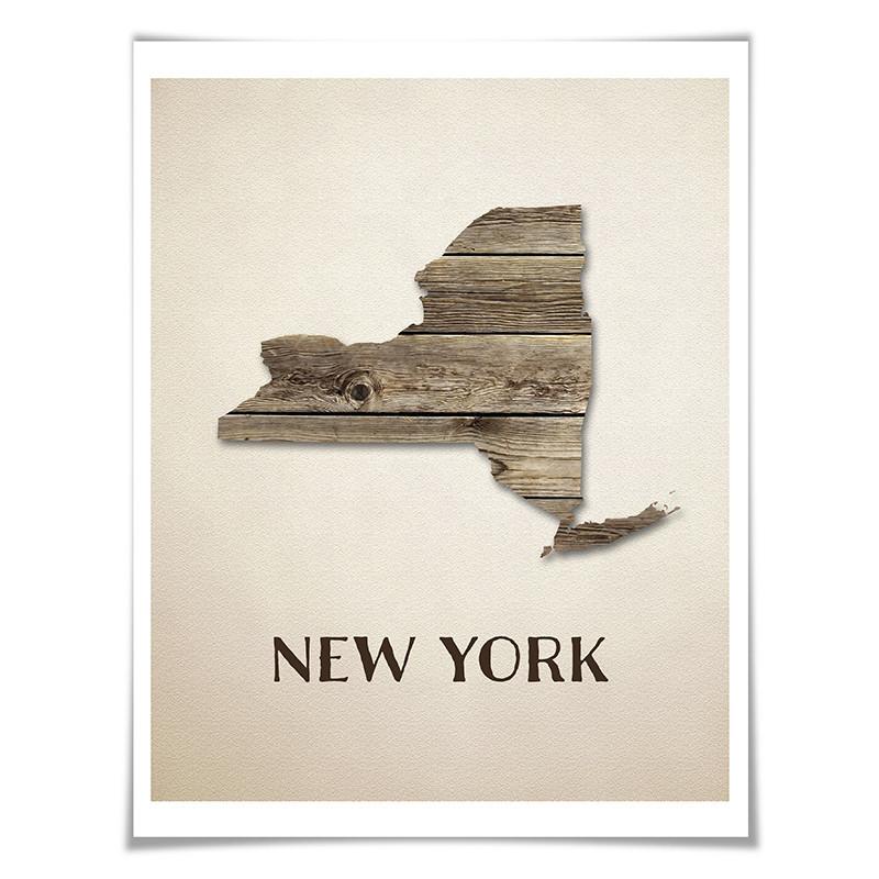 New York Map Art Print. 5 Sizes. Travel Poster. Custom State. USA Map. Rustic Art Home Decor.