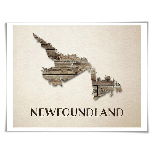 Newfoundland Map Art Print. 5 Sizes. Travel Poster. Custom Province. Canada Map. Rustic Art Home Decor.