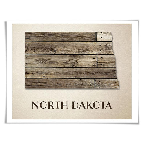 North Dakota Map Art Print. 5 Sizes. Travel Poster. Custom State. USA Map. Rustic Art Home Decor.